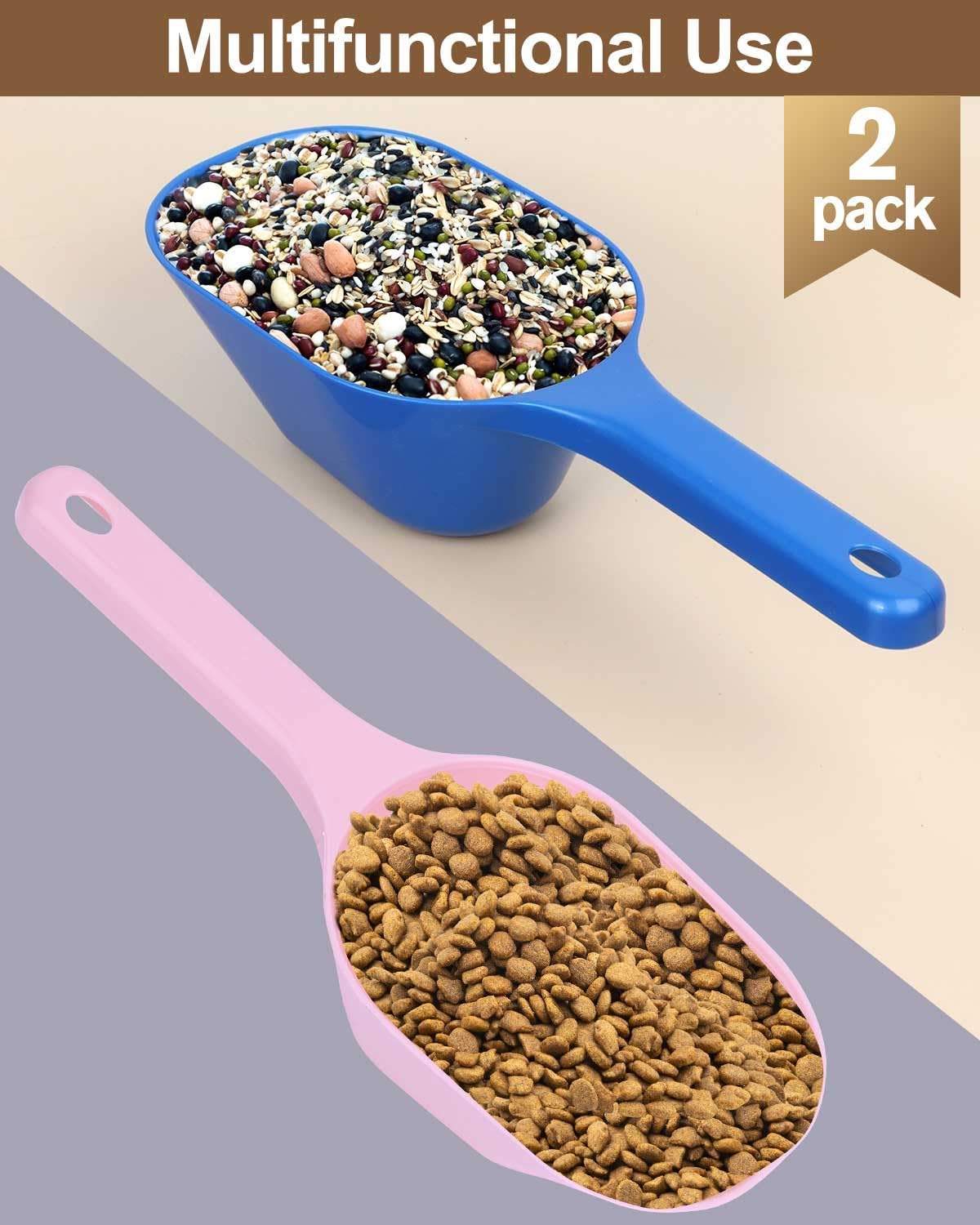 2 PACK Dog Food Scoop,1 Cup Capacity Pet Food Scoop For Dog and Cat – Essentials for Dogs - pink and blue - image 2