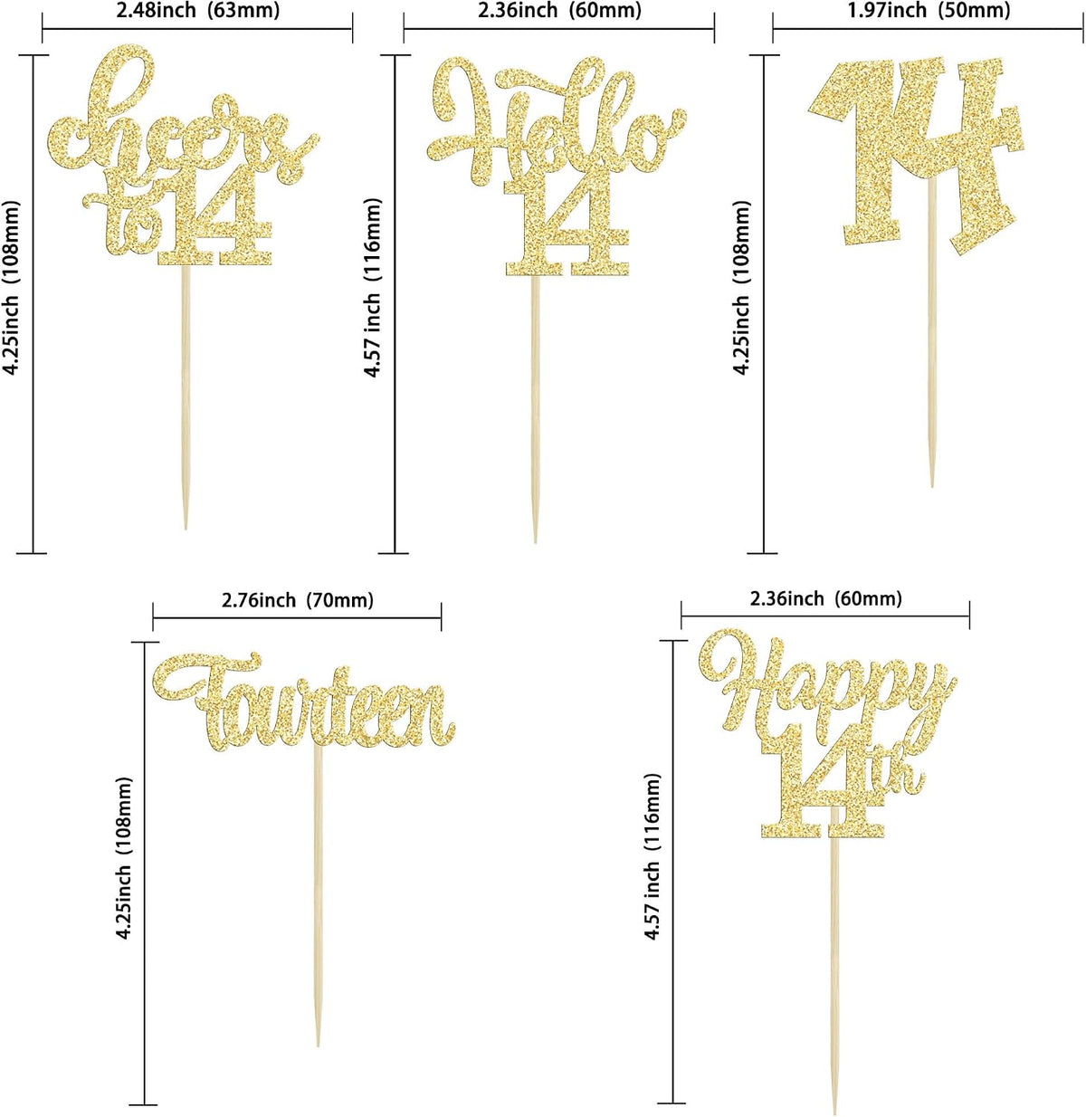 30pcs 16th Birthday Cupcake Toppers - 14th / Gold - image 2
