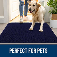 OLANLY Dog Door Mat Set 4-Piece 24x16, Absorbs Moisture and Dirt, Absorbent Non-Slip Washable Doormat, Quick Dry Chenille Mud Mat for Dogs, Entry Indoor Entryway Carpet for Inside Floor, Navy Blue