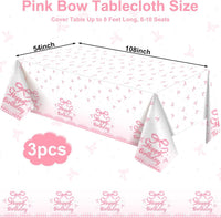 3 Pack Plastic Birthday Tablecloth - Pink Bow - image 2