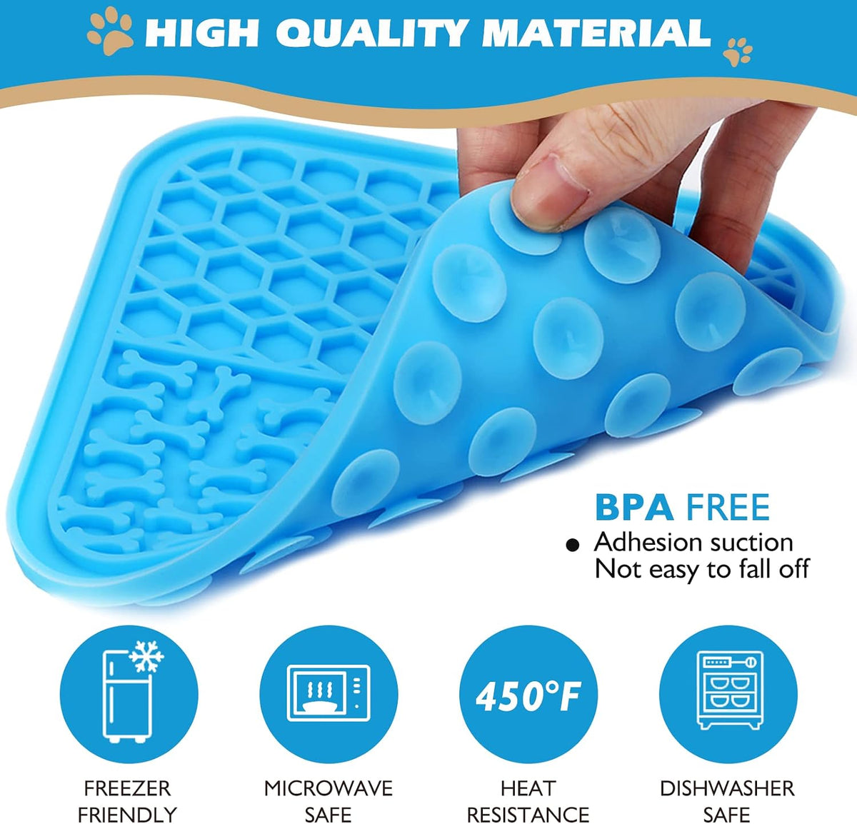Lick Mat for Dogs - Slow Feeder Licking Mat with Suction Cups for Peanut Butter, Food Treats - 3 Piece Set / 2PCS Blue+Green - image 4