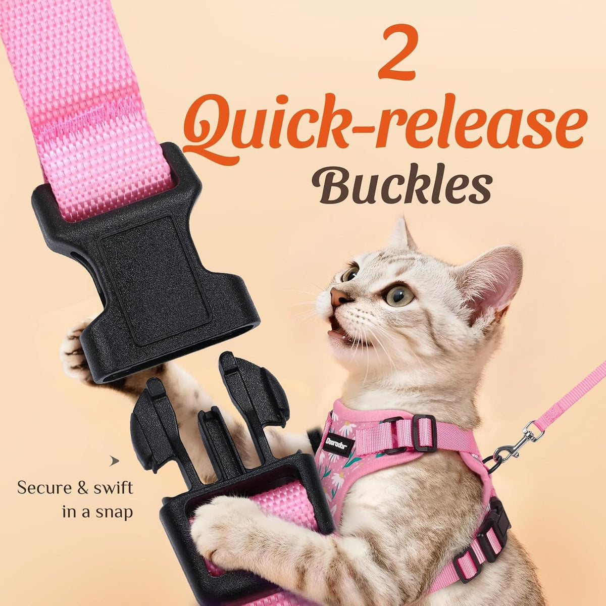 Cat Harness and Leash Set, Adjustable and Escape Proof - Pink Coneflower / M - image 4