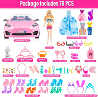 TQRAZ 76 Pcs Doll Car Playset Clothes and Accessories with 11.5 Inch - 76 pcs - image 2