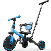 besrey Folding Toddler Tricycle-to-Balance Bike with Push Handle - Blue