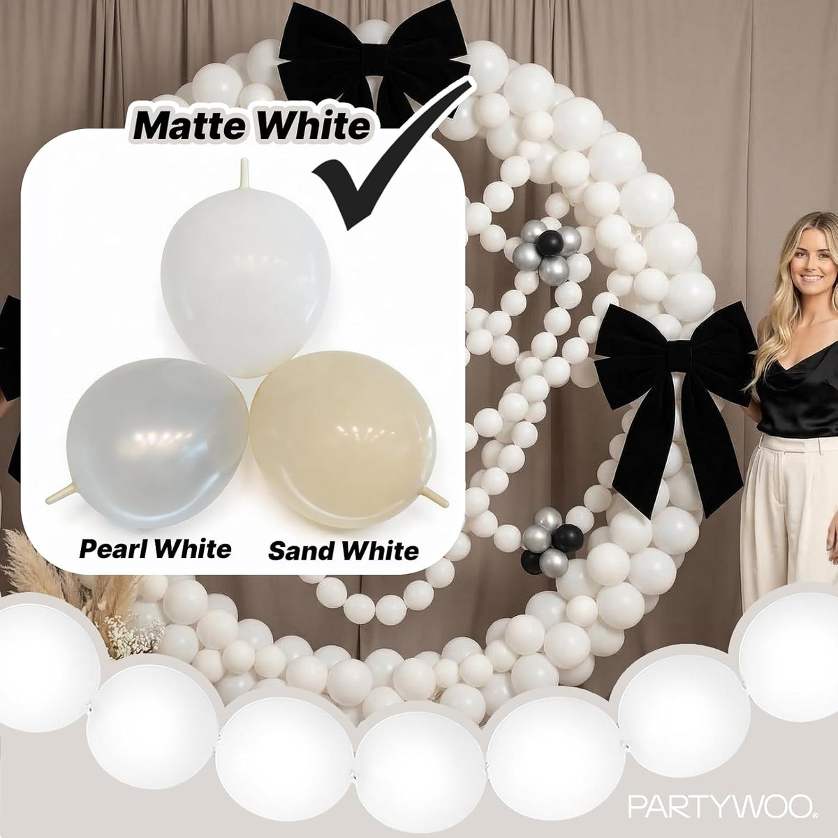PartyWoo 100 white 6 inch linking balloons for garlands and arches - view 39