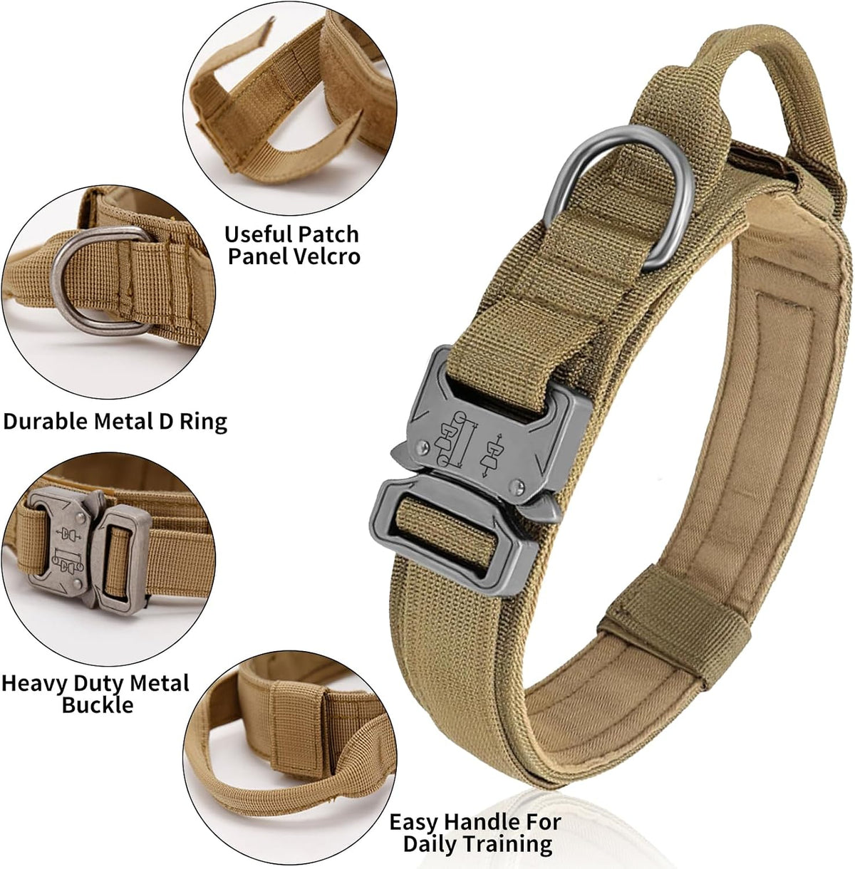 Tactical Dog Collar - Dog Collar with Control Handle for Medium Large Dogs – Essentials for Dogs - Brown / L - image 2