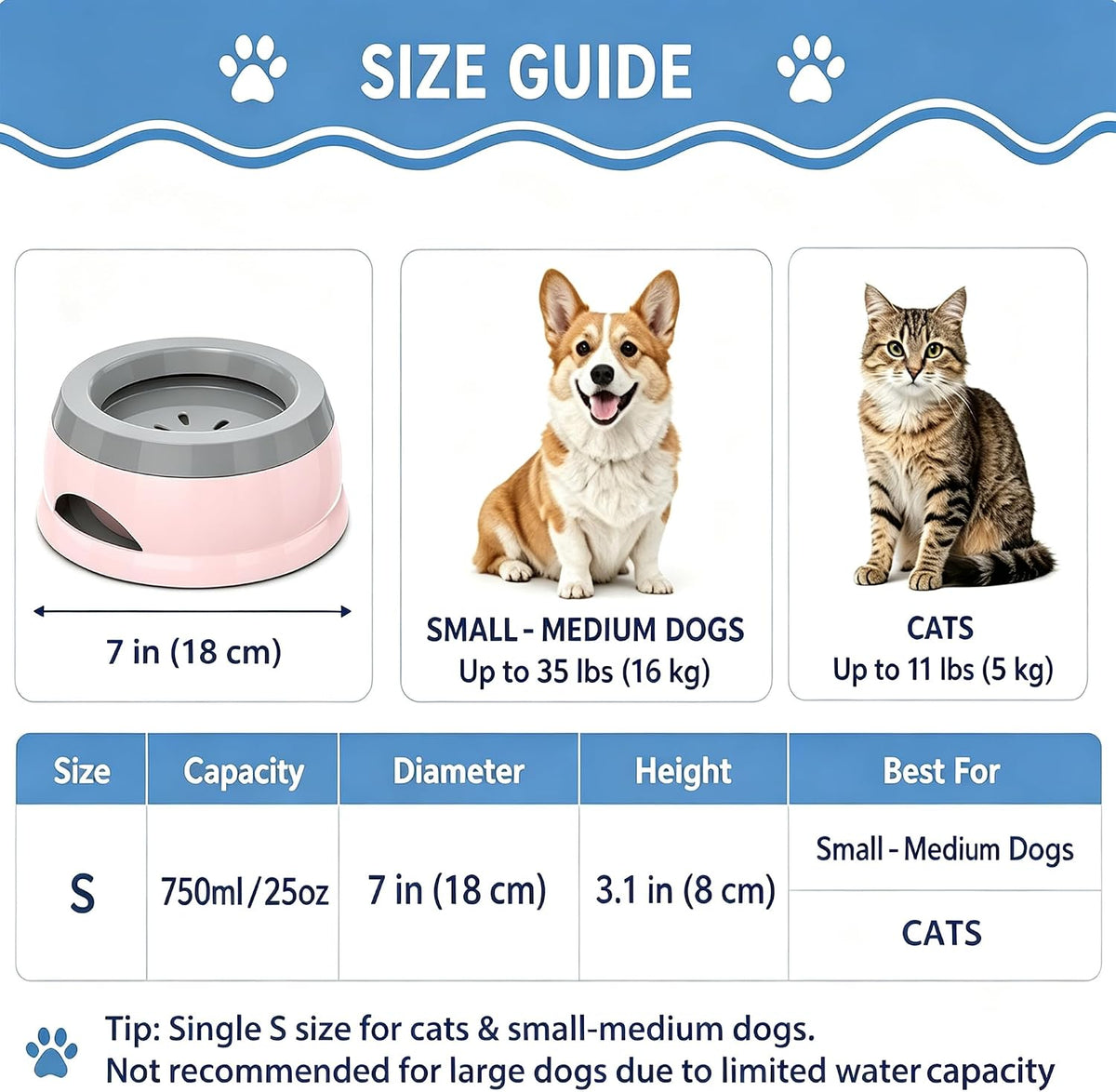 25 oz No Spill Water Bowl for Dogs and Cats Small Slow Drinking Dog - Pink - image 4