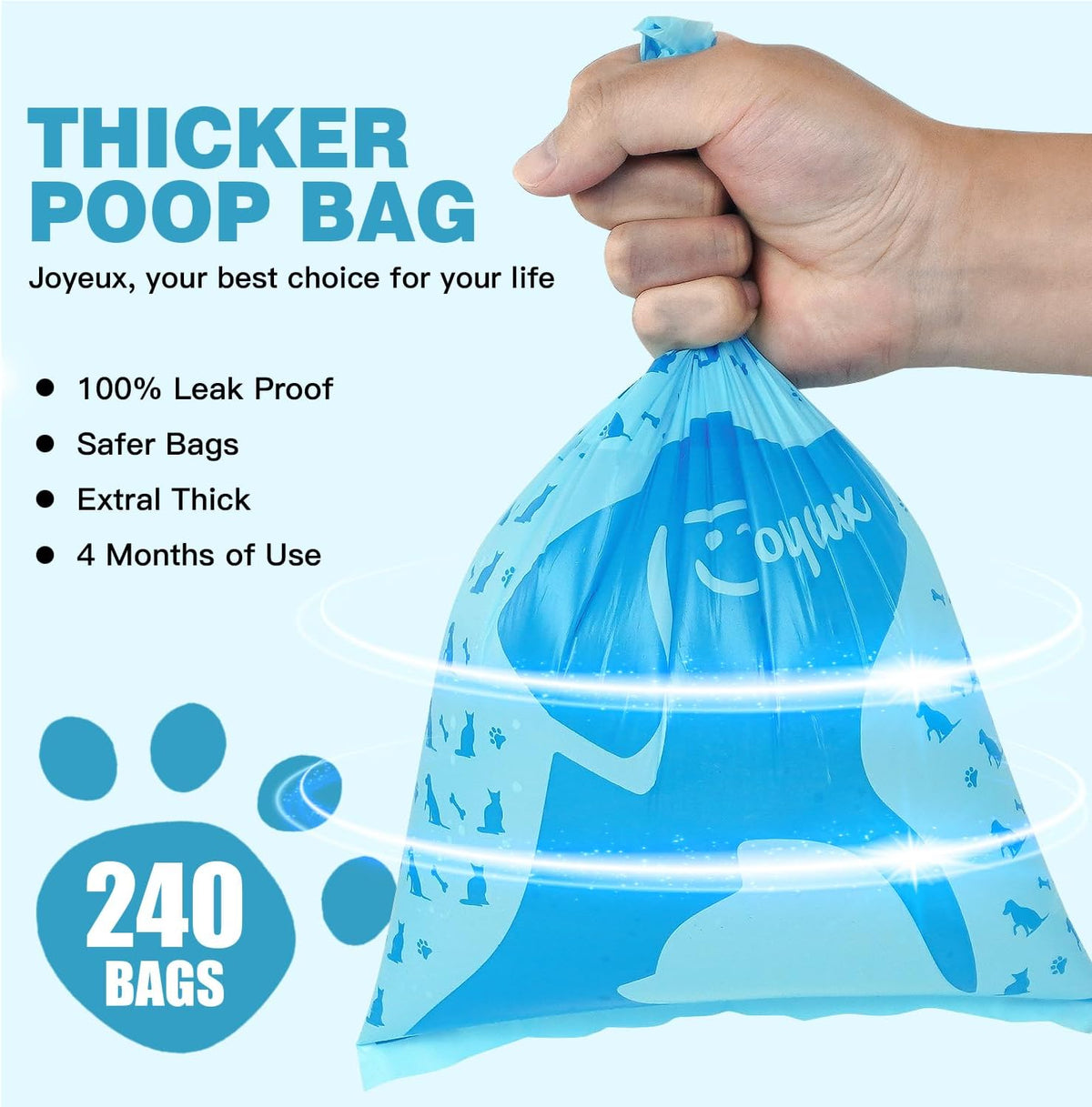 Joyeux 240 Count Ocean Scent Dog Poop Bags Rolls, with Dispenser - 240 Count (Pack of 2) / Blue - image 2