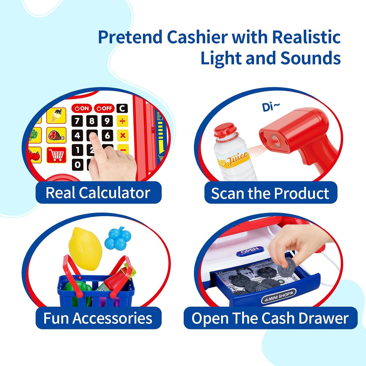 FS Toy Cash Register for kids Scanner - Navy&red - image 2