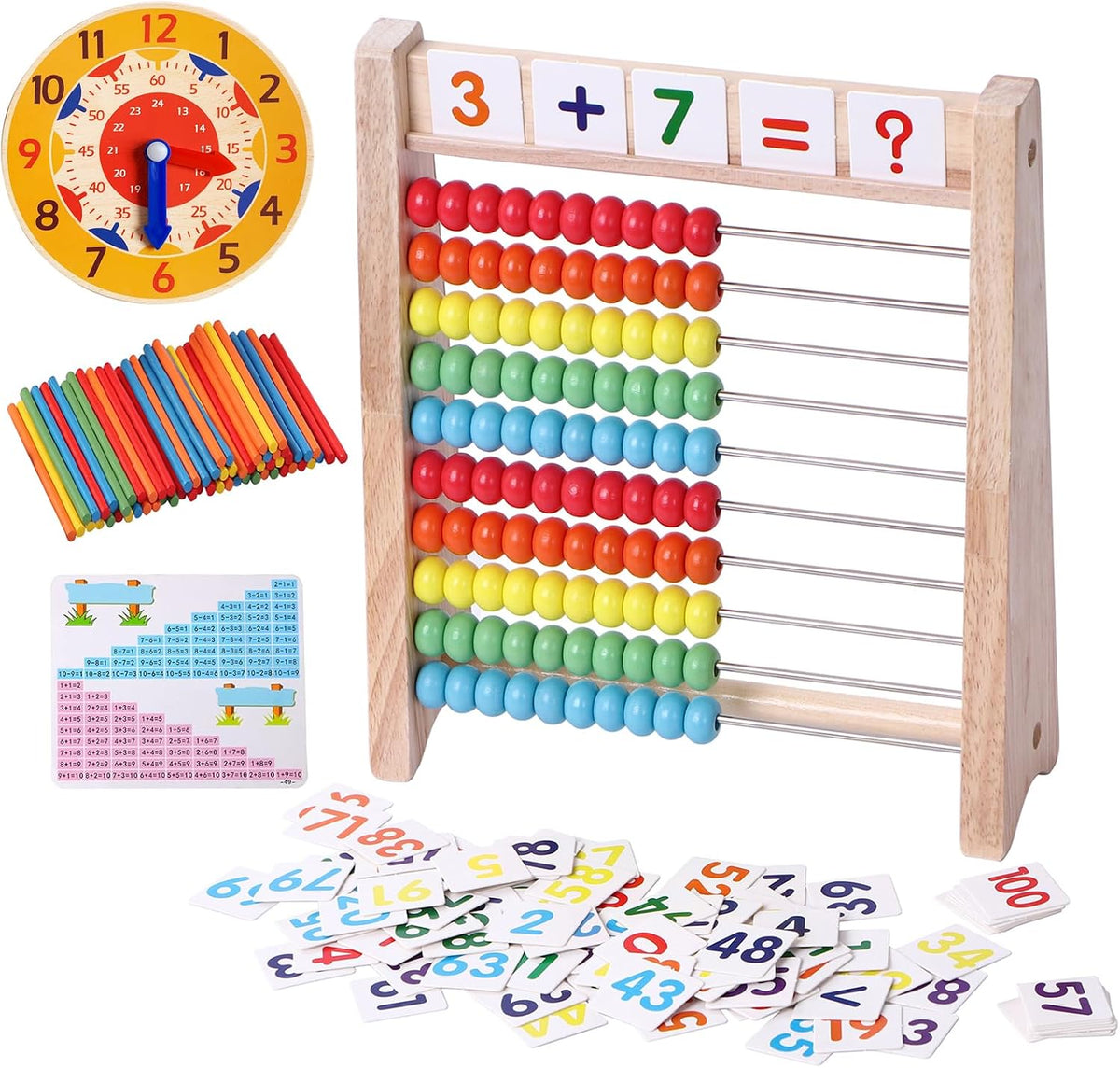 Wooden Abacus for Kids Math Manipulatives Learning Clock For 1st 2nd