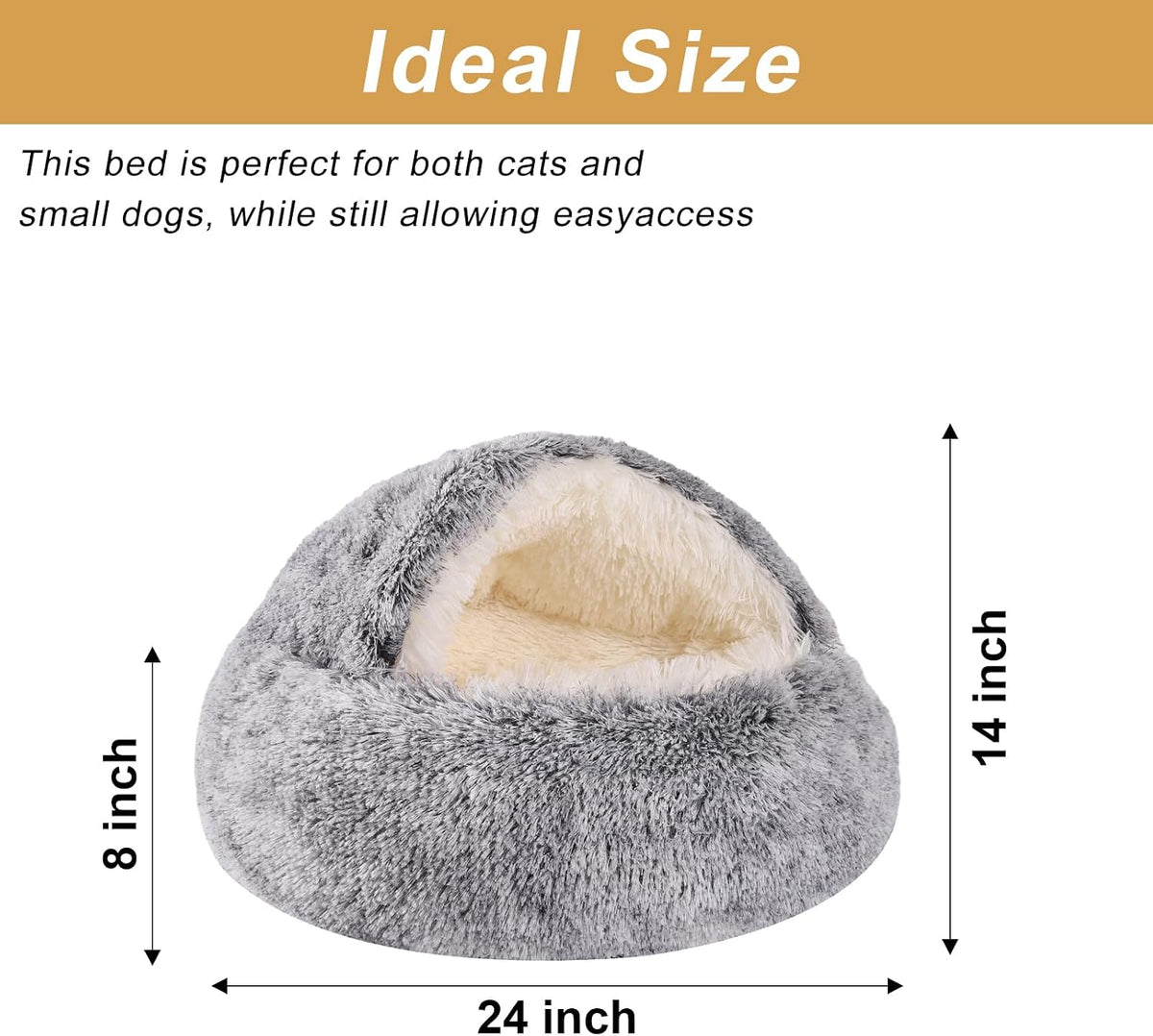 Cat Bed Cave, Cat Beds for Indoor Cats, Washable Hooded Cat Beds - 24.0"L x 24.0"W x 14.0"Th / Grey - image 3