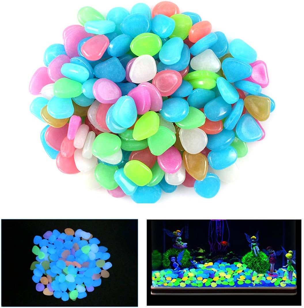 QIAONIUNIU 100 Pcs New Colorful Glow in The Dark Pebbles Stones Rocks