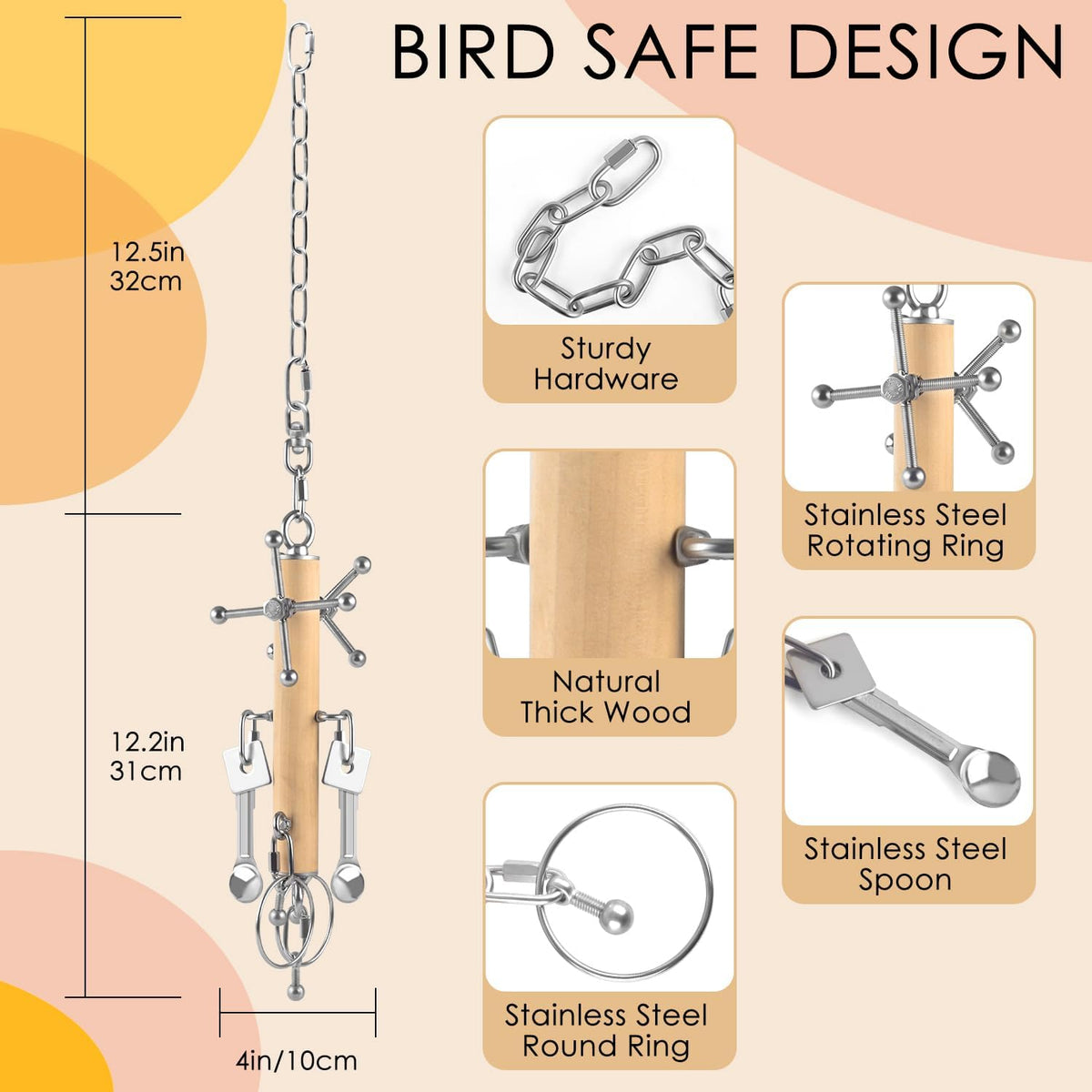 KATUMO Bird Toys, Parrot Pull Spoons - Yellow+Silvery - image 2