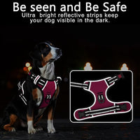 Timos Dog Harness, 3 Snap Buckles No-Pull Soft Padded Dog Vest with 2 Metal Leash Clips, Adjustable Reflective No Choke Pet Harness with Easy Control Handle for Extra Large Dogs,Rosy,L