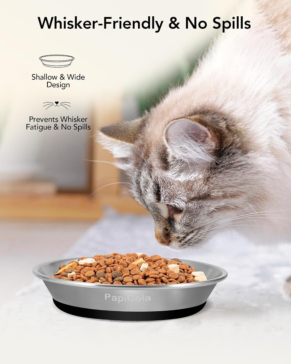 Stainless Steel Cat Bowl 2PC, Non-Slip cat Food Dish - 6PC-6.3in - image 3
