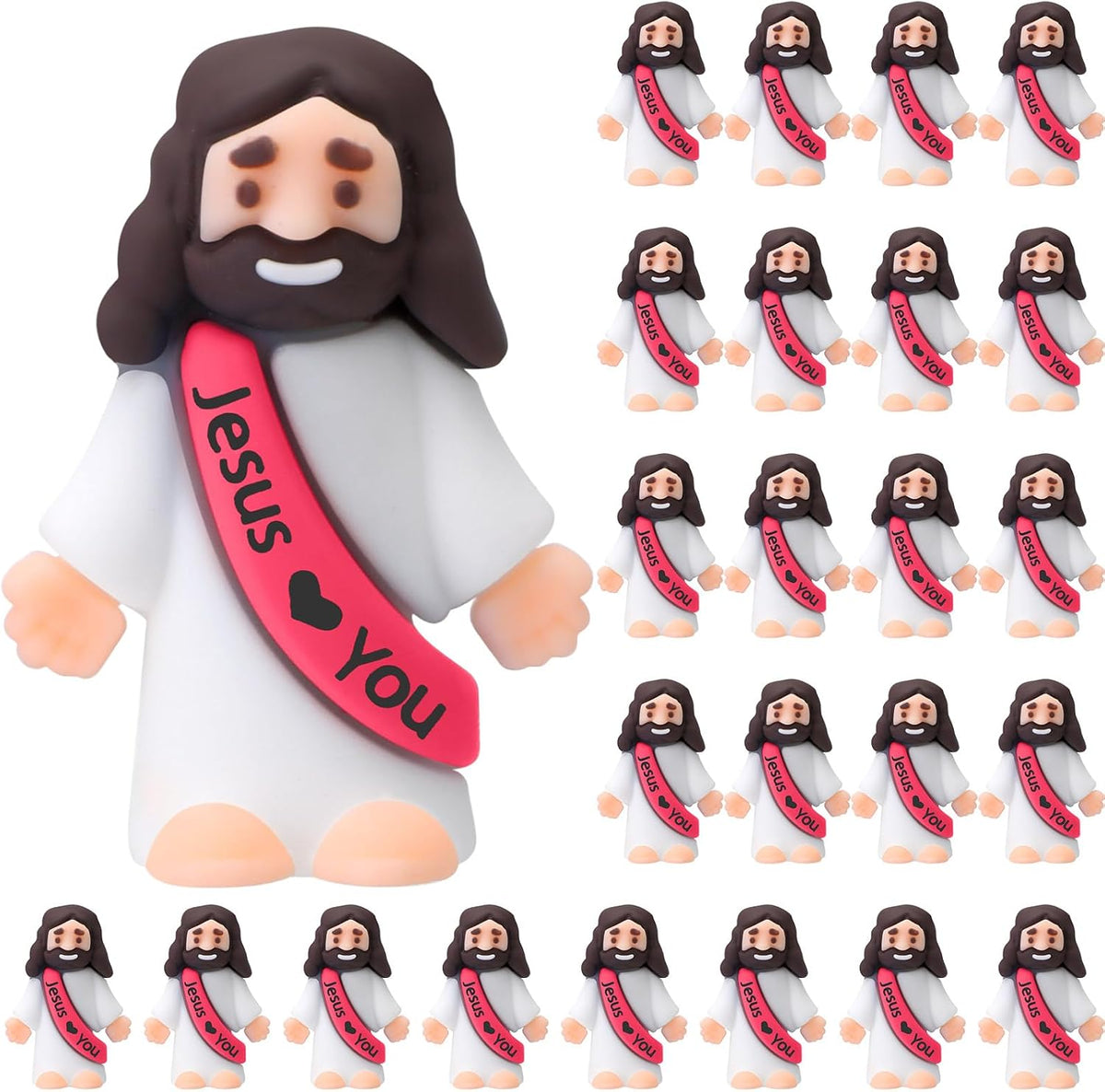 Bememo 25 mini Jesus figures in multicolor rubber, little figurines in robes - view 8