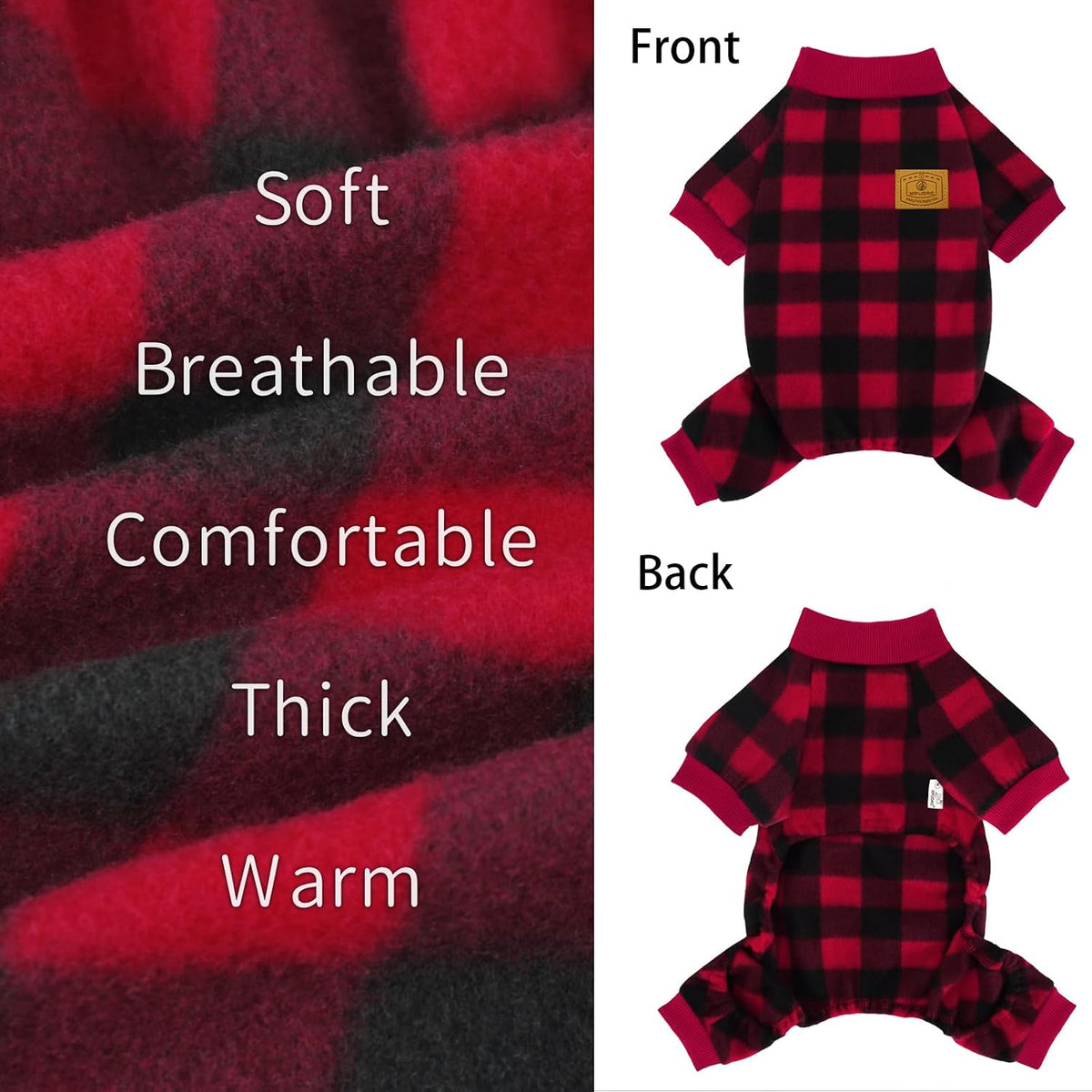 Cow Dog Sweater, Dog Winter Clothes for Small Medium Dogs Girl Boy Fleece Pet Pajamas for Winter - Milrong Plaid / X-Large(Chest:18.9-21.6") - image 4