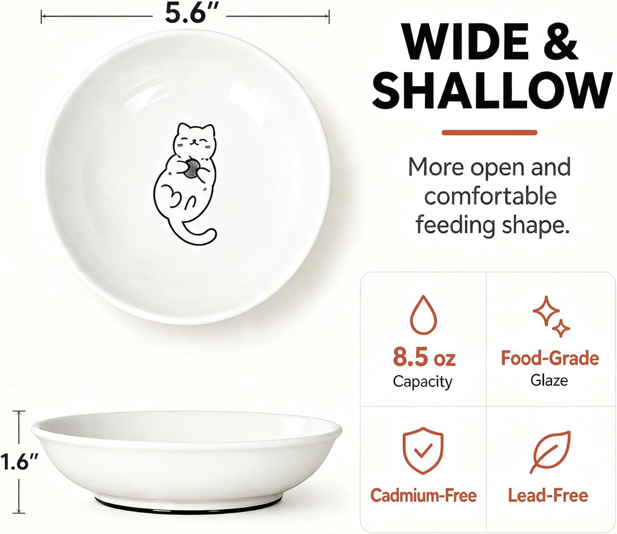 Non-Slip Cat Food Bowls, 6 Pack Whisker-Friendly Ceramic Bowls – Essentials for Cats - white-B - image 2