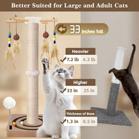 Cat Scratching Post, Sisal Scratcher with Enrichment Toys for Indoor Cats – Essentials for Cats - 33 Inches Tall / Double Track - image 2