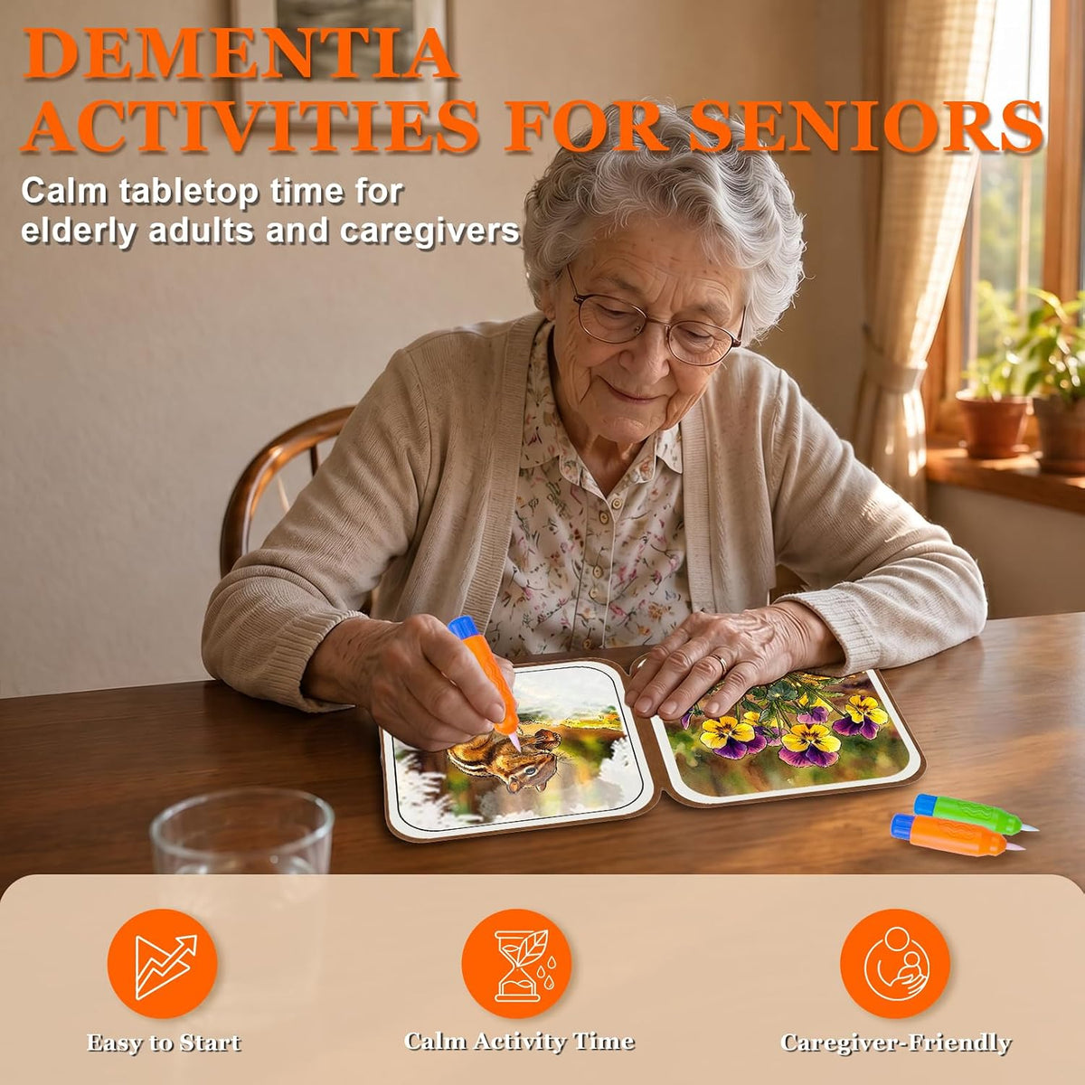 25 Pack Dementia Products for Elderly Reusable Water Doodle Coloring - Water Painting Kit / 2 Pack Book - image 2