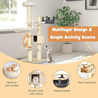 PETSITE 77.5" Tall Cat Tree, Multi-Level Modern Cat Tower with Sisal Scratching Posts, Top Perch, Cat Condo, Hammocks, Hanging Basket, and Jingling Balls, Cat Tree Tower for Indoor Cats Large Adult