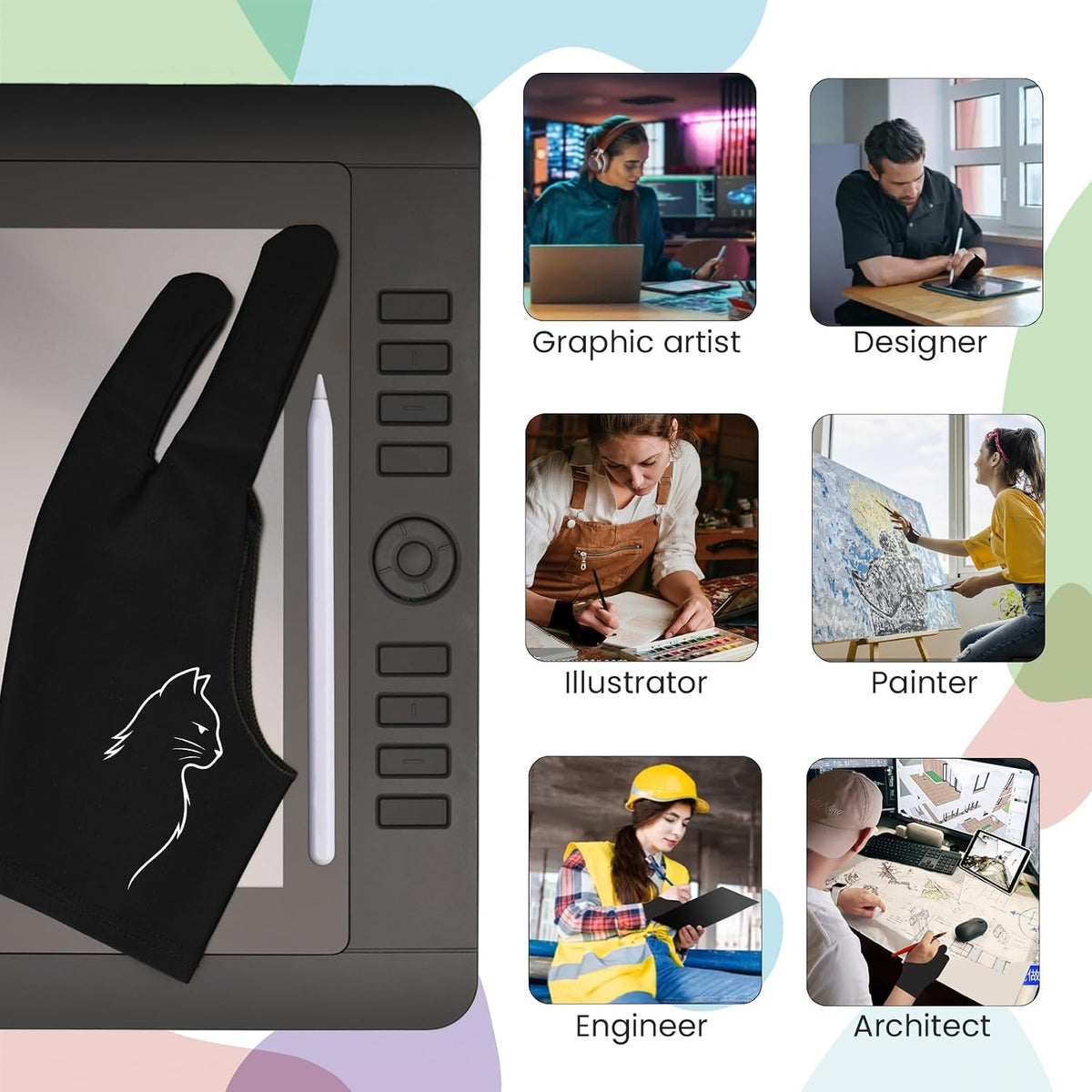Artist Drawing Glove: 3-Layer Palm Rejection for iPad & Drawing - Midnight Profile(2 Pack) / Large - image 4