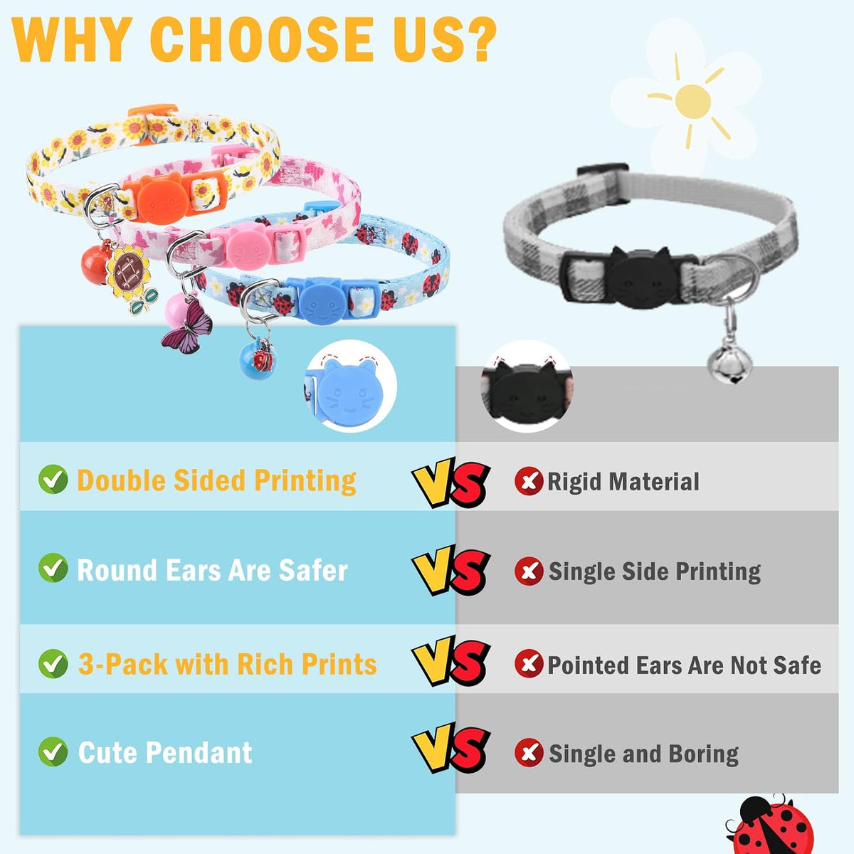 Breakaway Cat Collars with Bell - Sunflower& Ladybug& Butterfly - image 4