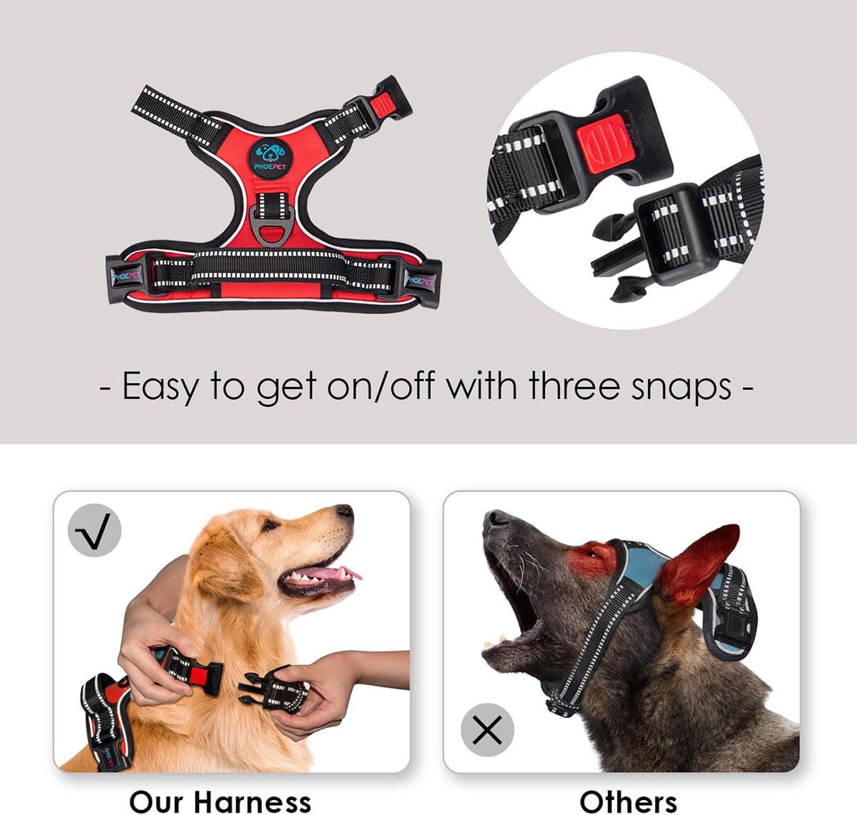 PHOEPET No Pull Dog Harness Medium Reflective Front Clip Vest - Extra Large / Red - image 3