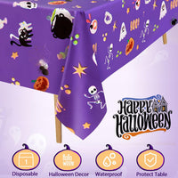 PERFQU purple Halloween tablecloth with skeleton, ghost and pumpkin prints, 54x108 inch - view 4