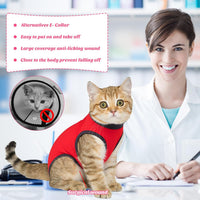 Cat Recovery Suit for Abdominal Wounds Cat Onesie After Surgery Female – Essentials for Cats - Red / Small - image 2