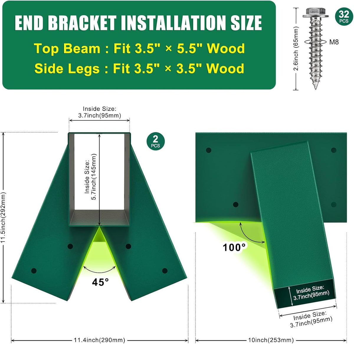 BeneLabel green A-frame middle swing set bracket made of powder coated steel - view 28