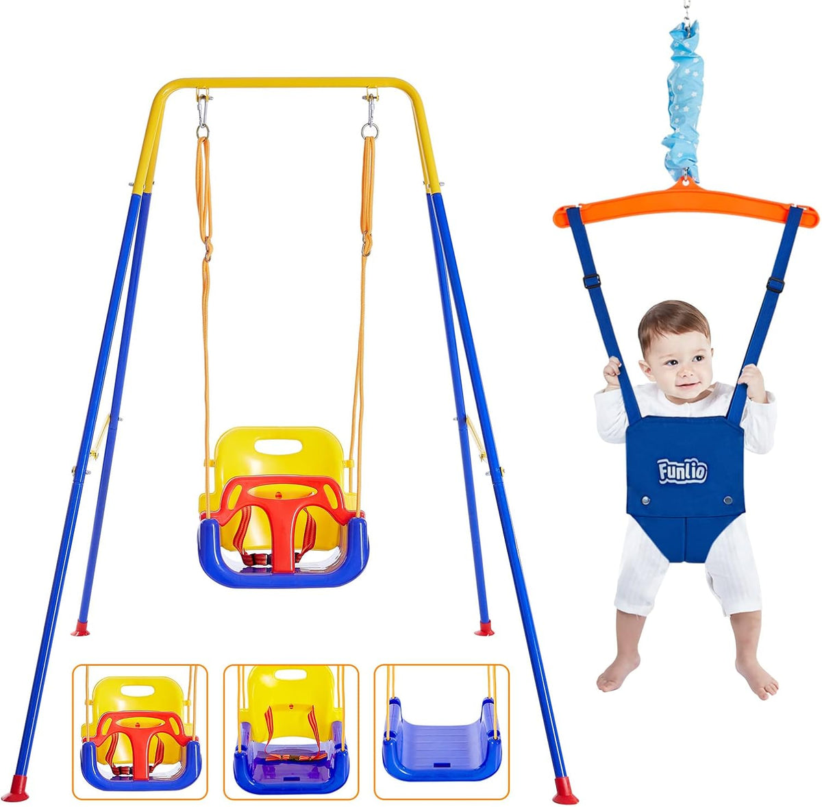 FUNLIO 2 in 1 Baby Jumper and Swing with 4 Sandbags - Blue