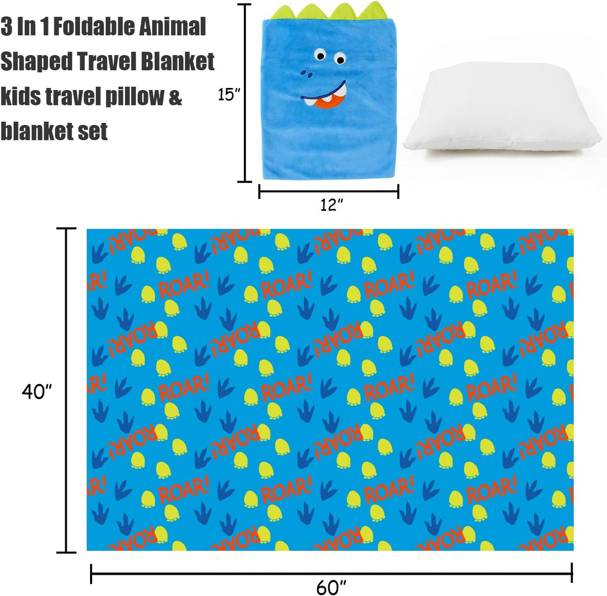 VigorSpring 3-in-1 kids travel pillow and blanket set, plush character pillow with hidden flannel bl - view 13