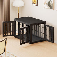 48" Heavy Duty Dog Crate Furniture for Small,Medium and Large Dogs,Rustic Wooden Dog Cage Kennel Indoor Furniture with Waterproof Top,Decorative Pet House Side End Table (Black)