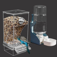 Automatic No Mess Bird Feeder Water Dispenser Set – Essentials for Birds - Transparent + Blue