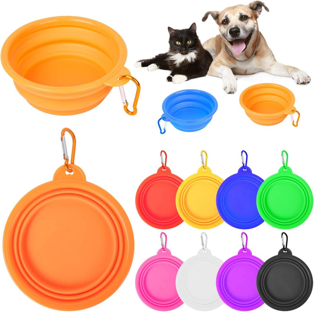 PROLOSO 9 Pcs Collapsible Dog Bowl Foldable Expandable Silicone Cup