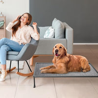 Veehoo Chewproof Elevated Dog Bed - Cooling Raised Pet Cot, Breathable Mesh, Washable & Non-Slip for Large Dogs, Indoor/Outdoor, Black Silver Mat and Black Frame, 42x30inches (Model CWC2203A03)