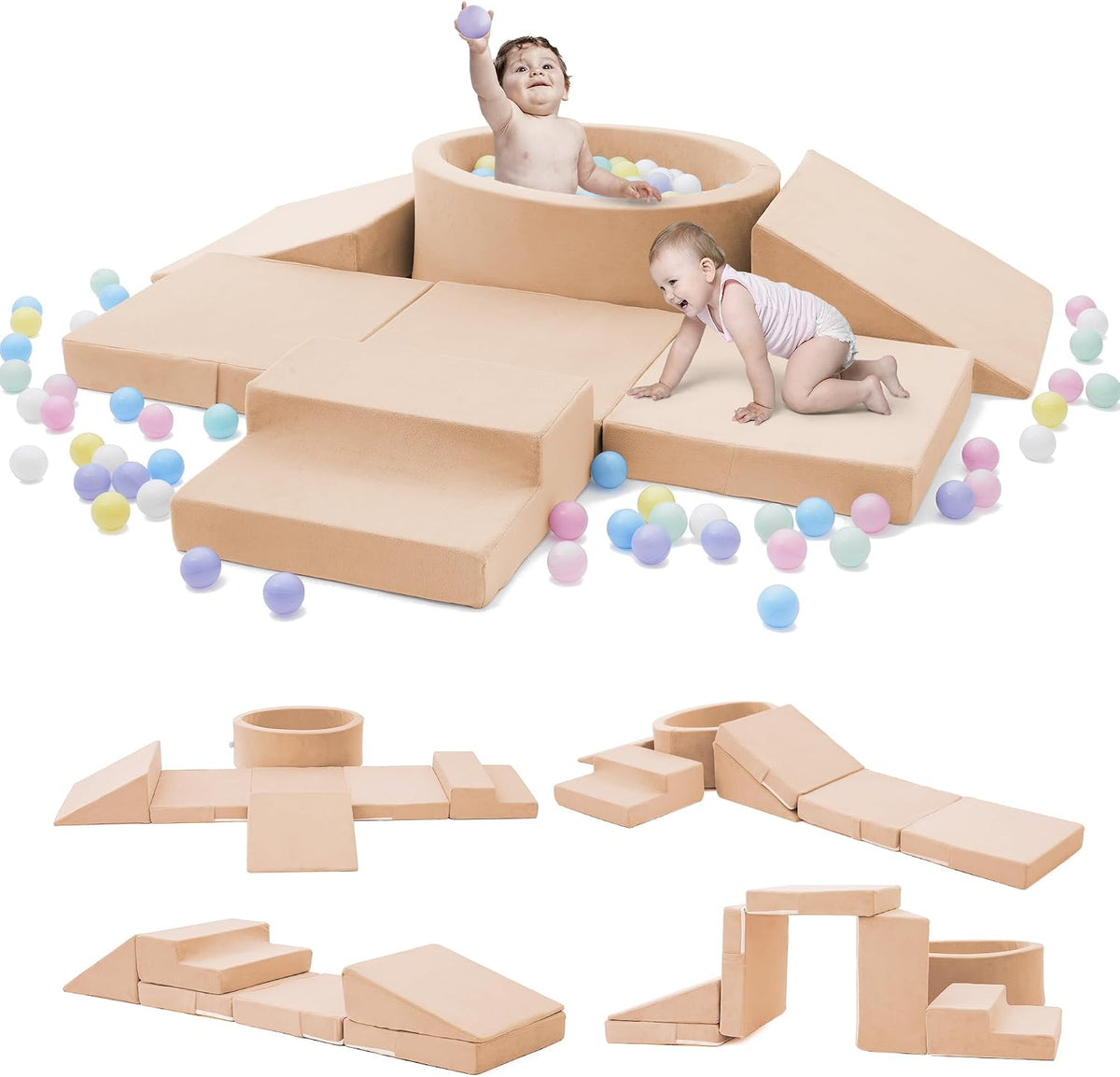 Elftopia foam climbing set with ball pit, stairs and ramps for toddlers in grey - view 6