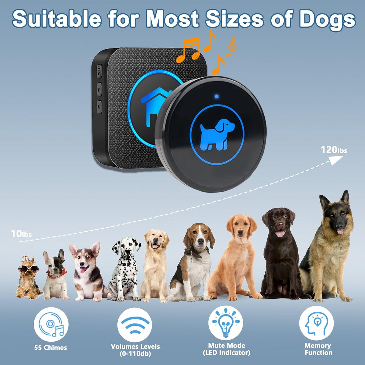 Dog Door Bell for Potty Training - Black – 1 Button - image 4