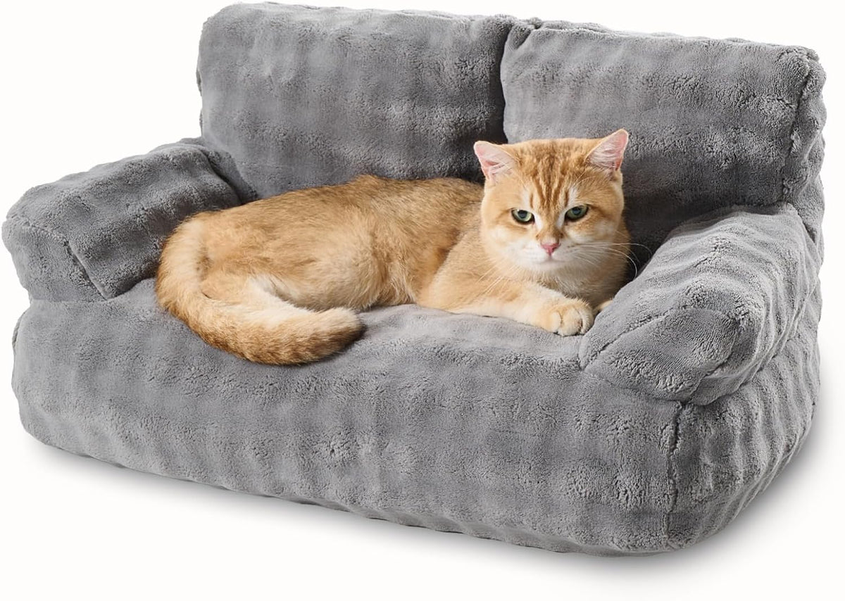 Cat Couch Bed, Cute Pet Sofa for Indoor Cats, 26"x15" - Grey / 26"L x 15"W x 12.5"Th