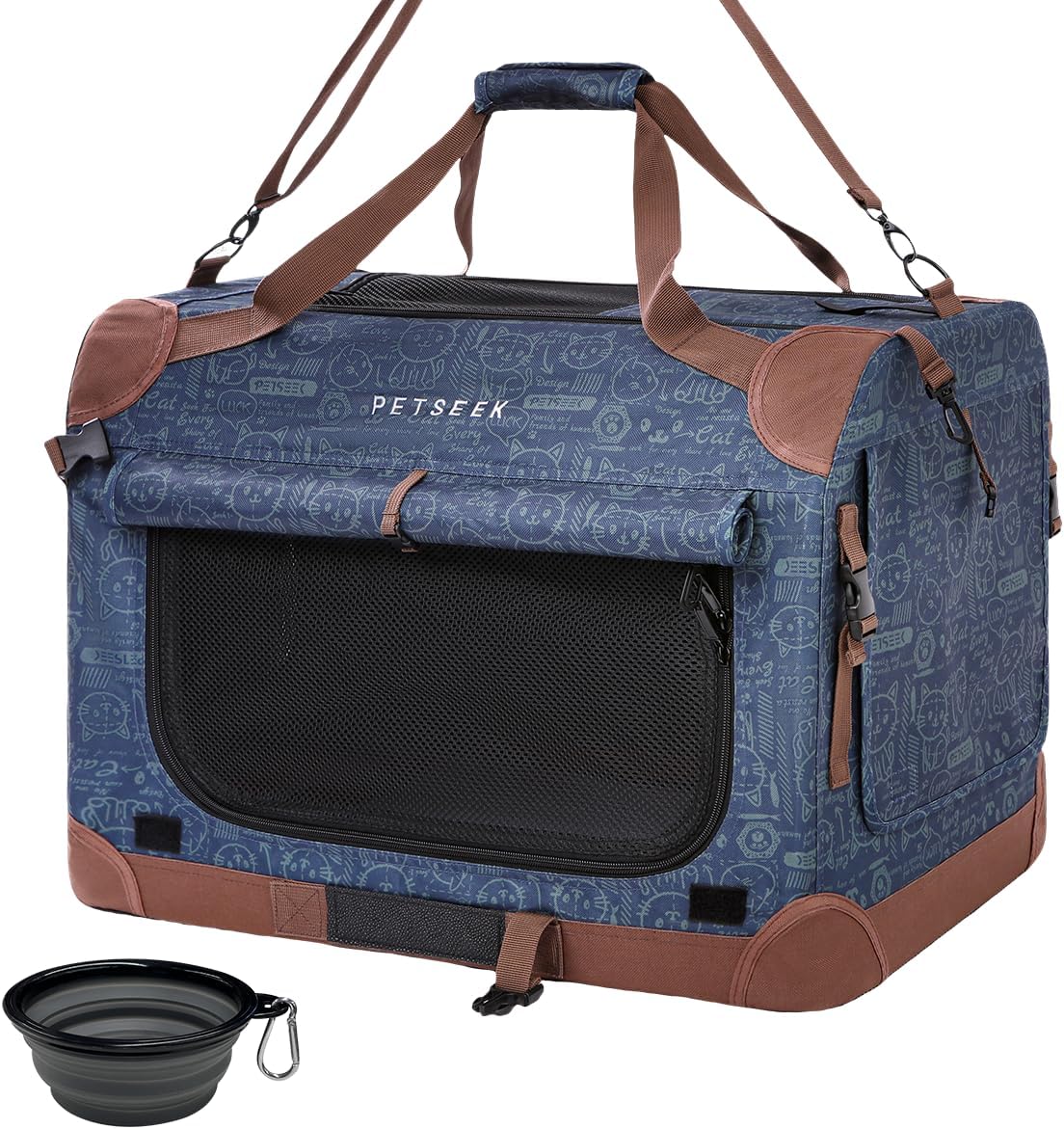 Extra Large Cat Carrier Soft Sided - Navy / with curtain