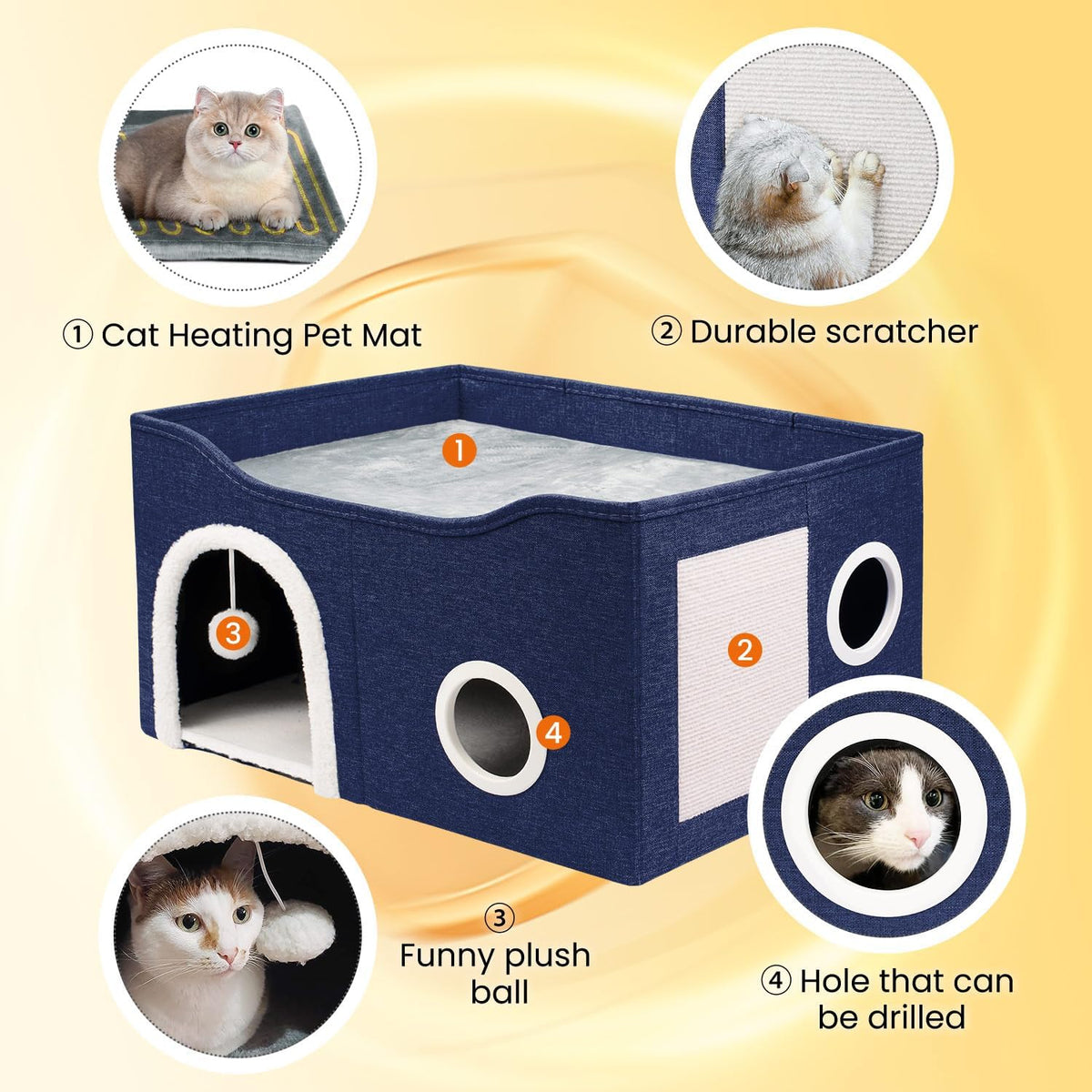 Indoor Heated Cat House, Adjustable Temperature Cat Heating Bed with Timer and Chew Resistant Cord - image 3