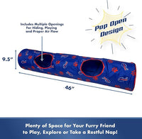 NFL Buffalo Bills Cat Tunnel Tube Toy with Plush Football Catnip and Feathers Collapsible Tunnel for Cats to Play, Peek and Hide, Sporty & Fun Cat Tunnel Toy with Team Logo All-Over Design!
