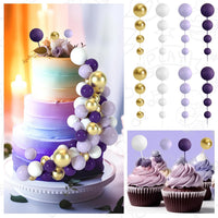 48 Pcs Balls Cake Topper Decorations Balloon Cupcake Toppers Foam - A04-purple, Light Purple, White, Gold - image 4