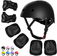 WayEee Kids Bike Helmet Set Knee Pads Adjustable Protective Gear - Black / S(3-10years)
