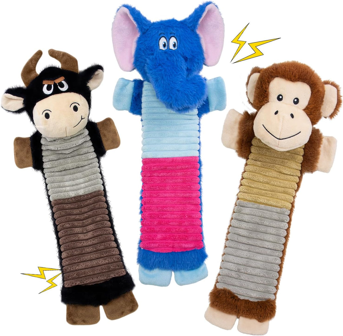 2 Pack No Stuffing Dog Squeaky Toys - Elephant&Monkey&Cattle