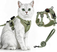 Skmeditec Cat Harness and Leash Set: Upgraded Escape Proof Vest - Green for Airtag / XL
