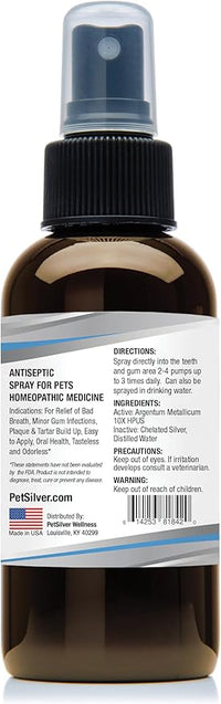 PetSilver Teeth & Gum Spray - Dog Dental & Teeth Cleaning Spray for Plaque & Tartar Build-Up Reduction - Natural Breath Freshener for Dogs and Cats - Patented Chelated Silver - Made in The USA - 4 oz