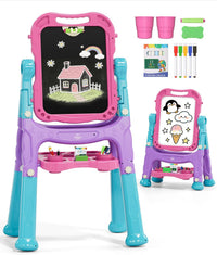 Lehoo Castle Easel for Kids 3-5, Magnetic Chalkboard Whiteboard – Fun for Kids & Family - Blue, Purple, Pink