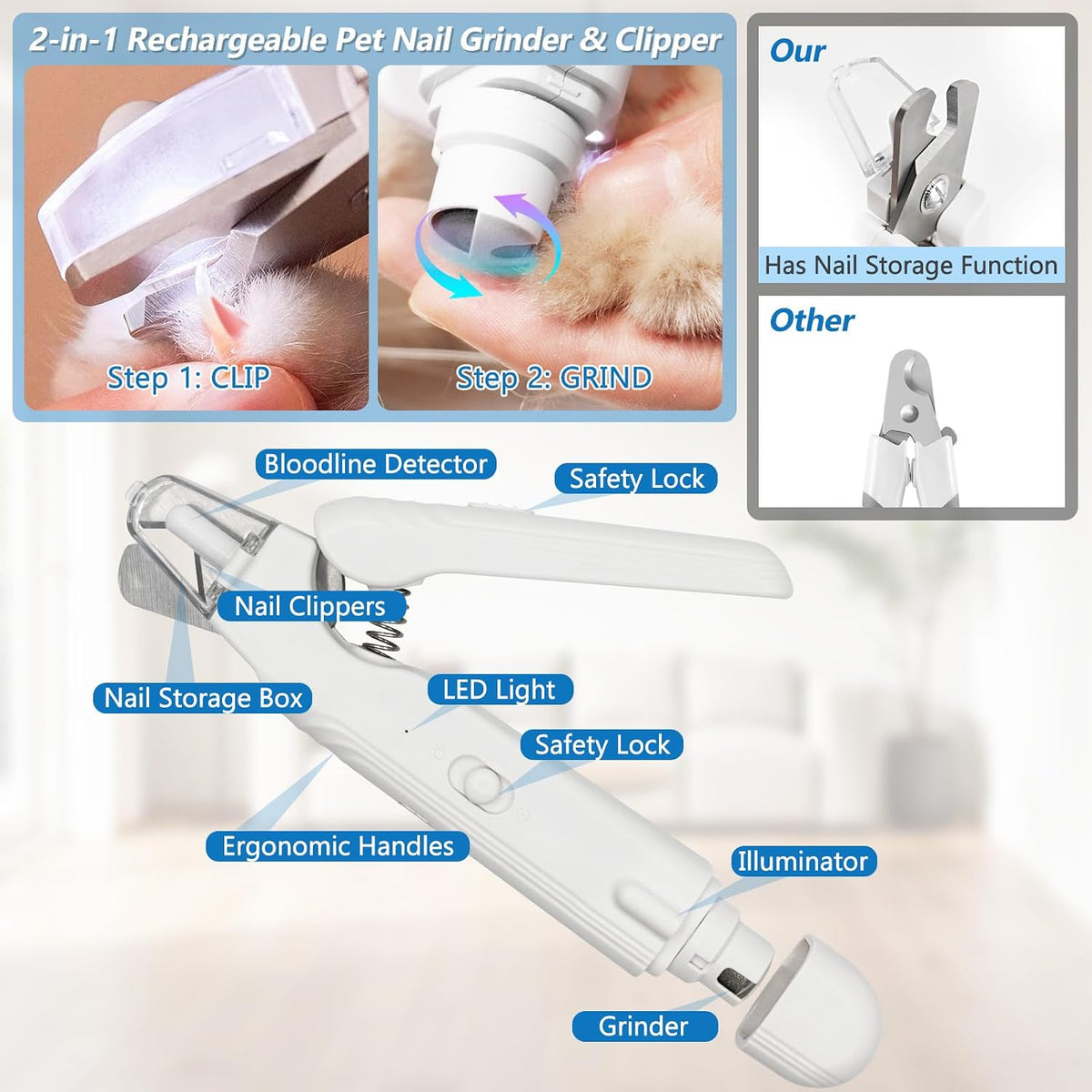 2-in-1 Led Cat Dog Nail Clipper & Nail Grinder with Lights - image 3